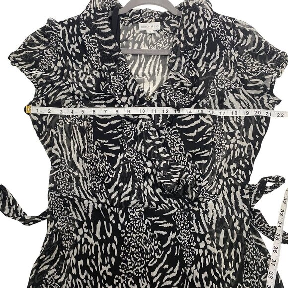 Vintage 90’s Fashion Bug Black & White Animal Print semi sheer ruffle Dress 16 - Picture 9 of 11